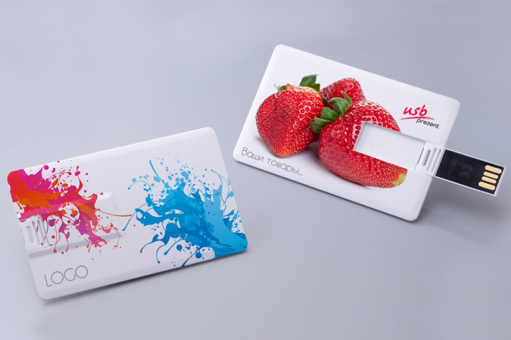Флешка визитка с нанесением полноцветного логотипа UV 
